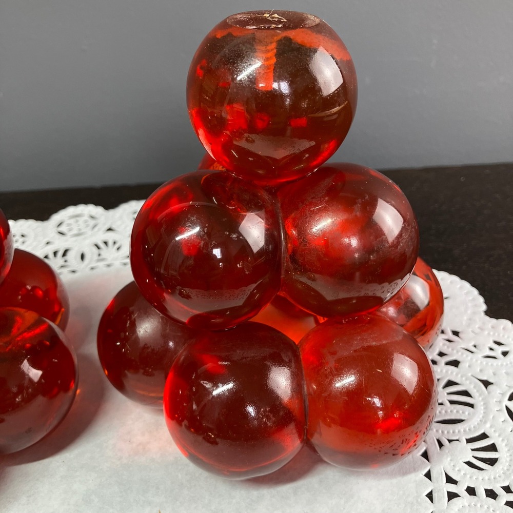 Vintage Lucite Grape Candle Holders MCM Red Acrylic Project Pair - Picture 5 of 12